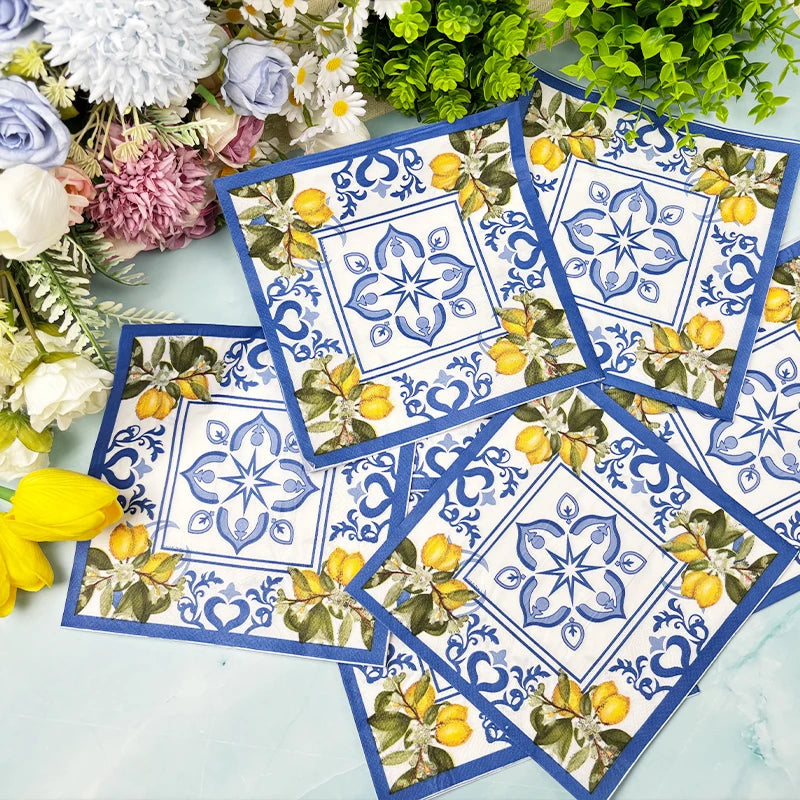 Blaue Spitzeservietten – Bedruckt 20 Stück