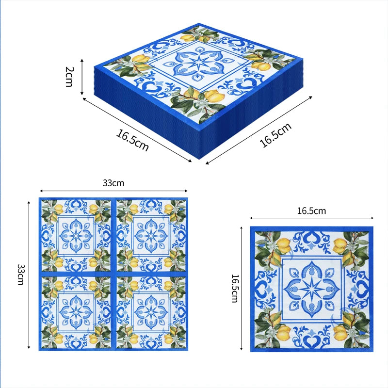 Blaue Spitzeservietten – Bedruckt 20 Stück
