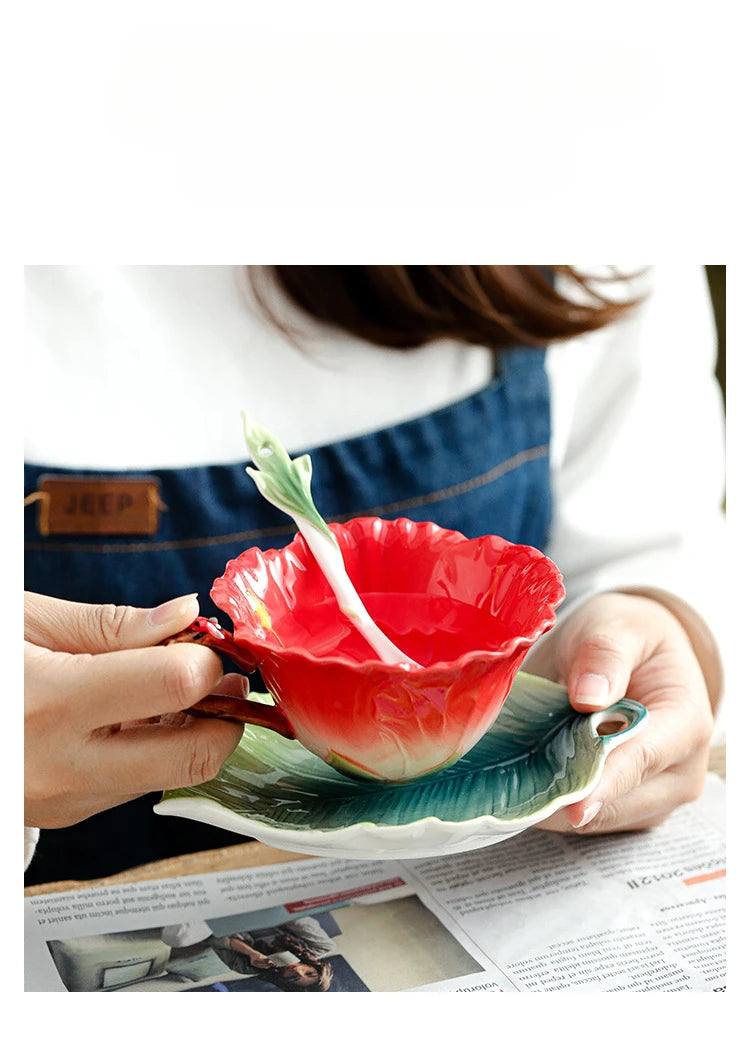 Blumen-Teeset – Porzellan Hibiskus – 9tlg, 6tlg Optionen