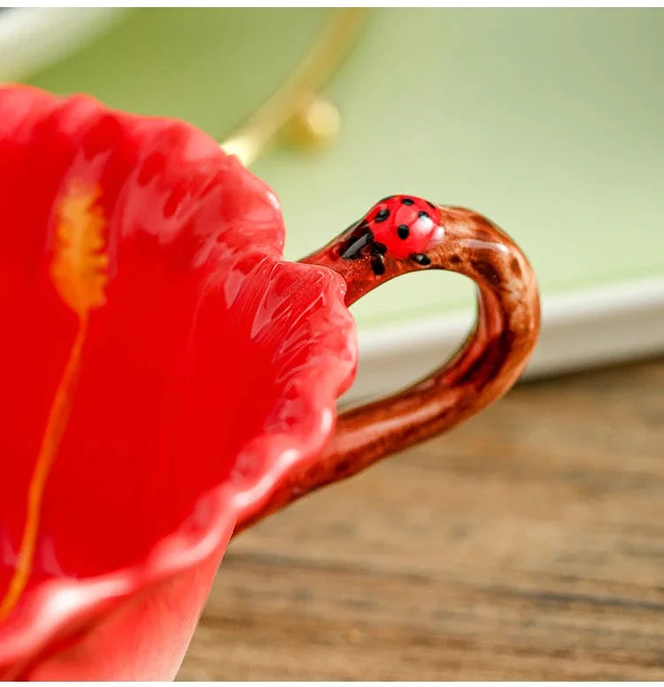 Blumen-Teeset – Porzellan Hibiskus – 9tlg, 6tlg Optionen