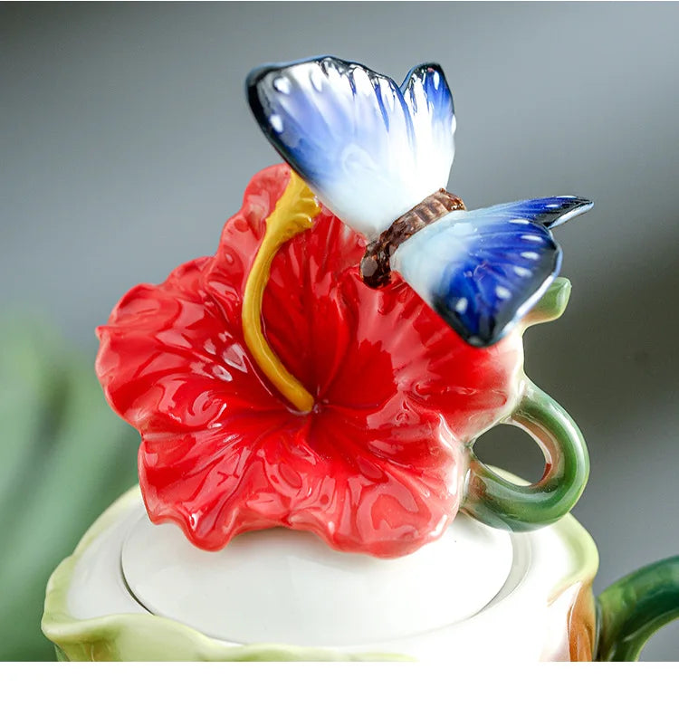 Blumen-Teeset – Porzellan Hibiskus – 9tlg, 6tlg Optionen