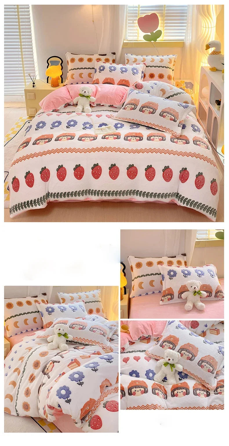 Blumendruck Fleece Bettbezug in Farbe: Aimitu, Grösse: King220x240 cm