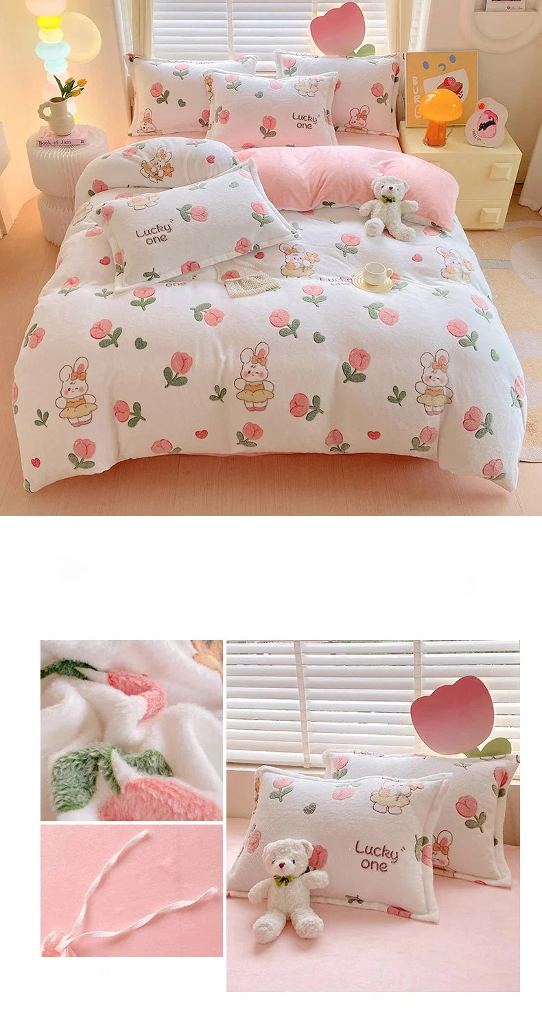 Fleece-Bettbezug mit Floralprint, Farbe: aimitu, Grösse: King 220x240 cm, pastoral Stil