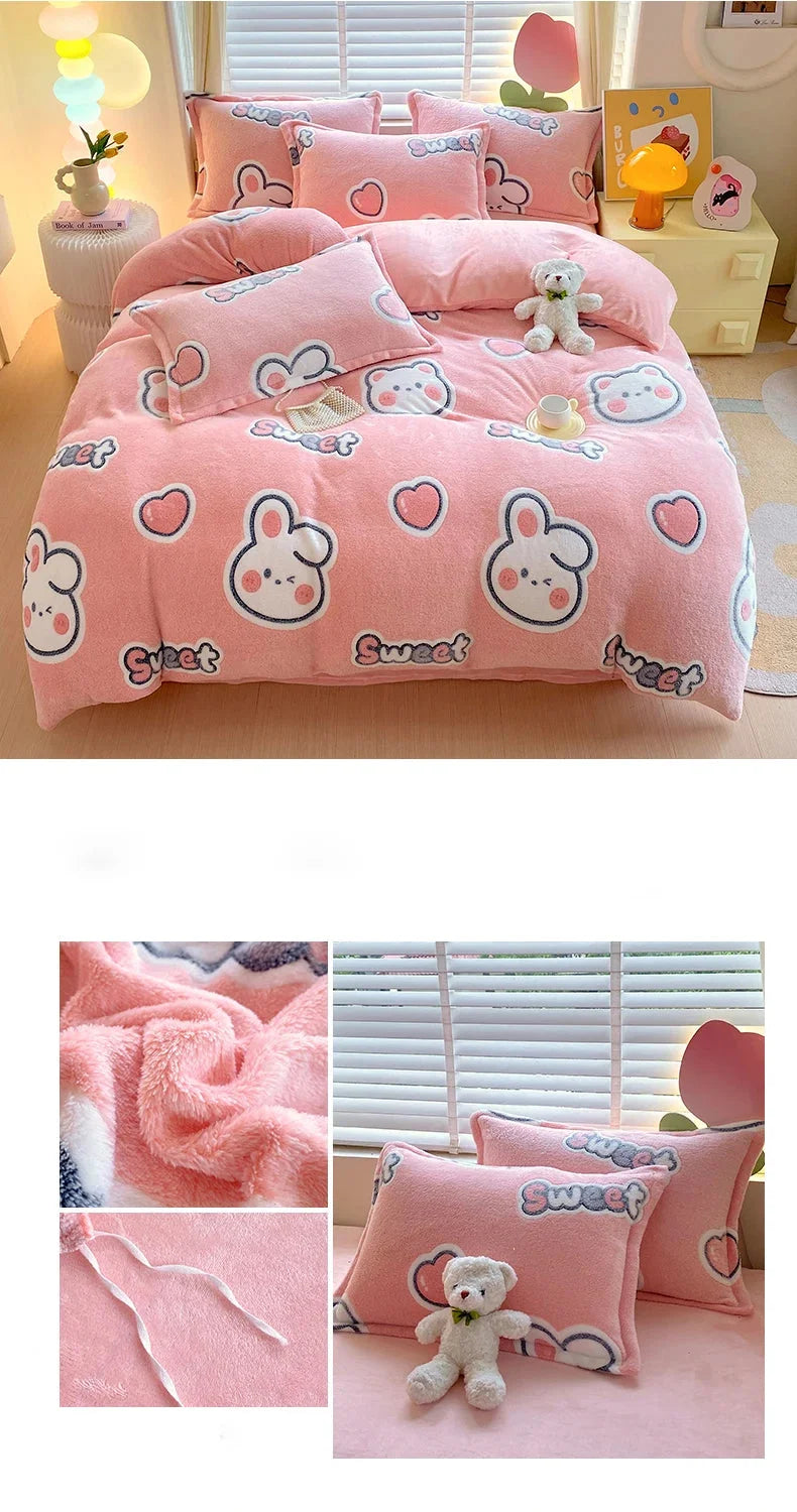 Flauschiger Fleece-Bettbezug mit Blumendruck, Farbe: aimitu, Grösse: King220x240cm, pastoral Stil