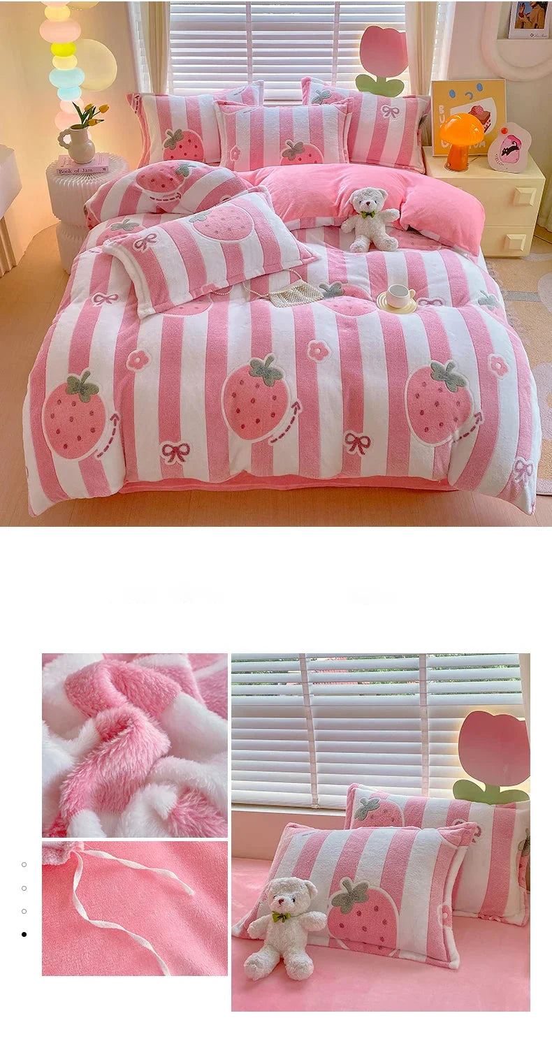 Flauschiger Fleece-Bettbezug mit Aimitu Blumenmuster, King-Grösse 220x240 cm