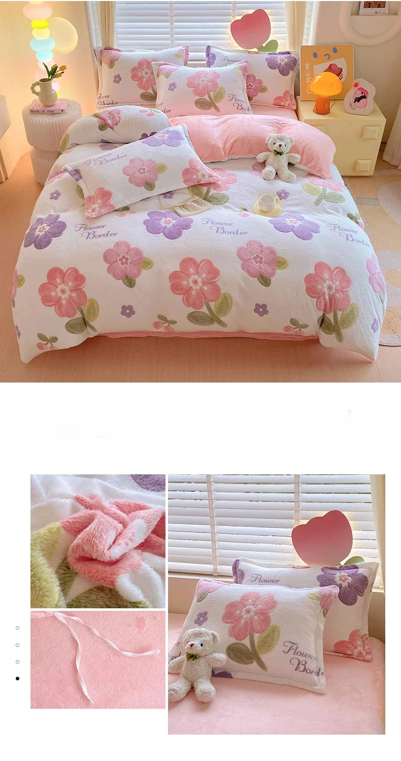 Blumendruck Bettbezug aus Polyester Fleece, Farbe: Aimitu, Grösse: King220x240 cm