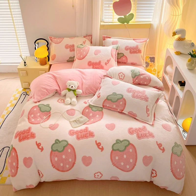 flauschiger Fleece-Bettbezug in Aimitu mit floralem Muster, Grösse: King220x240cm