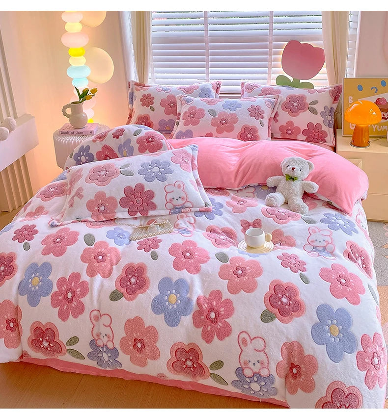 Blumendruck Bettbezug im Pastoral-Stil aus flauschigem Polyester in Aimitu Farbe, Grösse King 220x240 cm