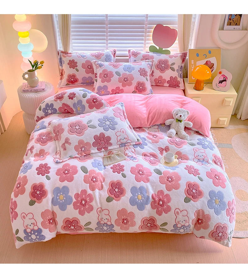 Blumendruck Bettbezug aus flauschigem Fleece in Aimitu Farbe mit King Grösse 220x240 cm