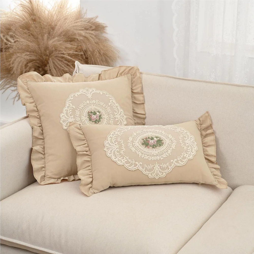 Vintage-Stil Kissenbezug aus Polyester mit Blumenmuster, Farbe: Warmbraun, Grösse: 45x45cm