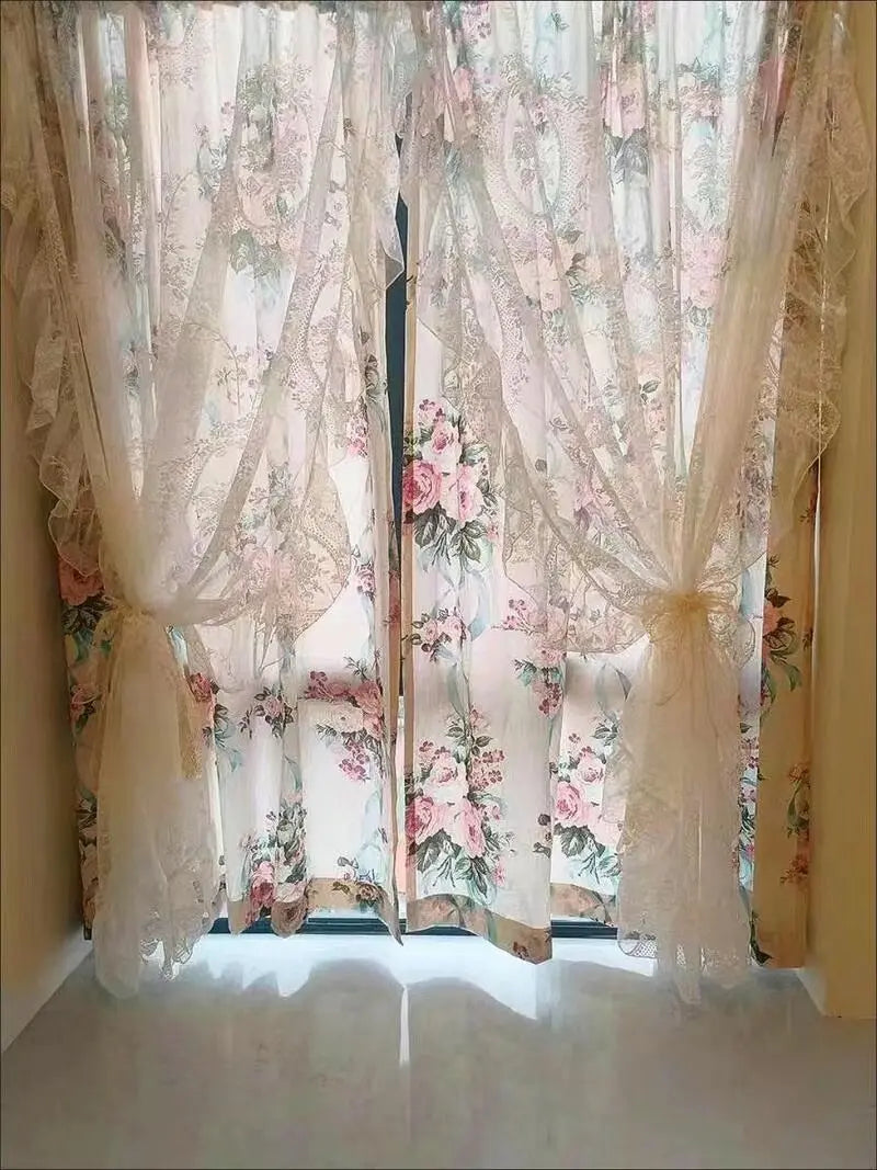 weisse Blumenvorhänge im elegant-romantischen Stil für Erkerfenster 140x130 cm