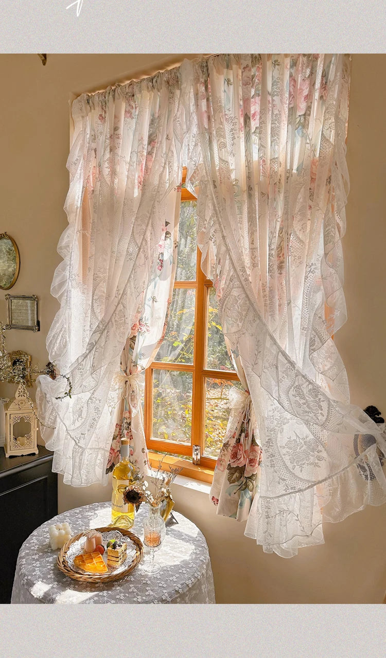 Blumenvorhänge aus Stoff im eleganten Stil, Farbe: Weiss, Grösse: 140x130 cm, Verarbeitung: Ösenobermantel