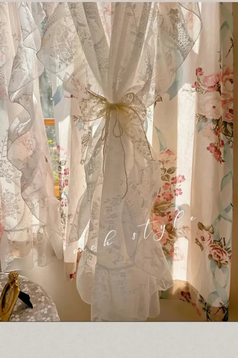 Weisser Blumenvorhang im eleganten Spitzendesign 140x130 cm für Erkerfenster