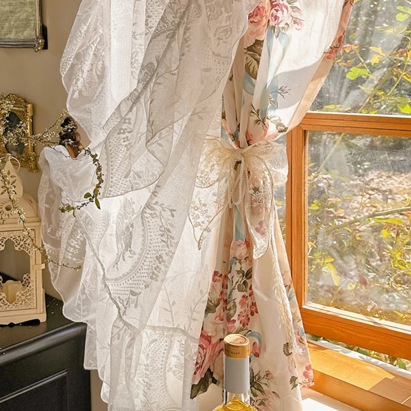 weisse elegante vorhänge im roman-stil mit blumenmuster 140x130 cm