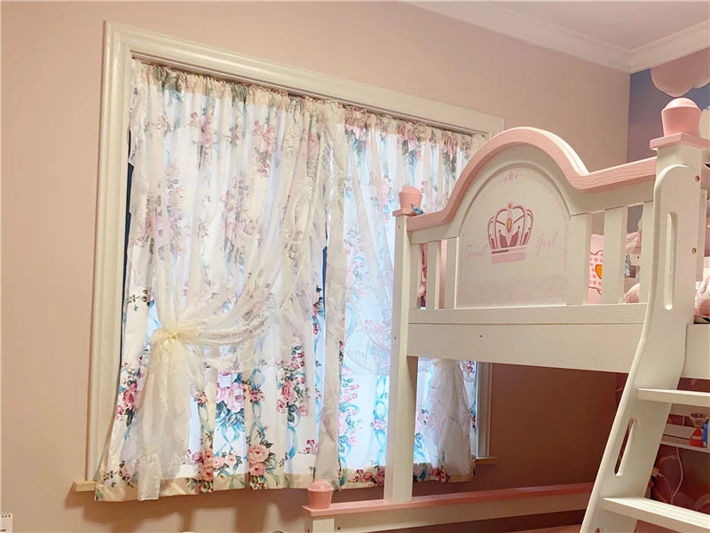 Weisse Blumenvorhänge mit Spitze für Erkerfenster, 140x130 cm