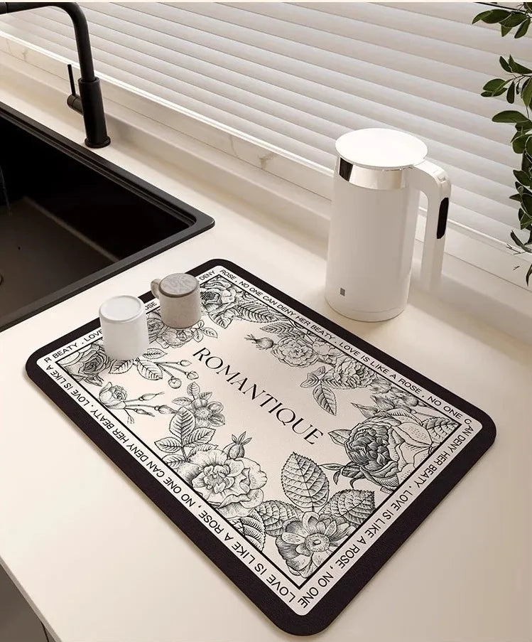 blumige geschirr trockenmatte aus diatomeenschlamm farbe: 1, grösse: 50x60 cm