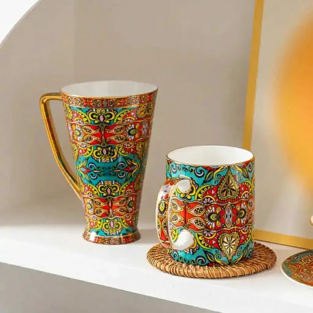 Bohemian Keramik Kaffeeset - Klassischer Stil mit Löffel