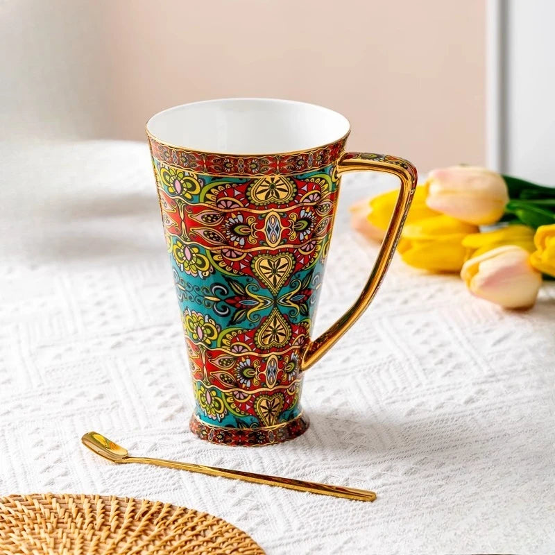 Bohemian Keramik Kaffeeset - Klassischer Stil mit Löffel