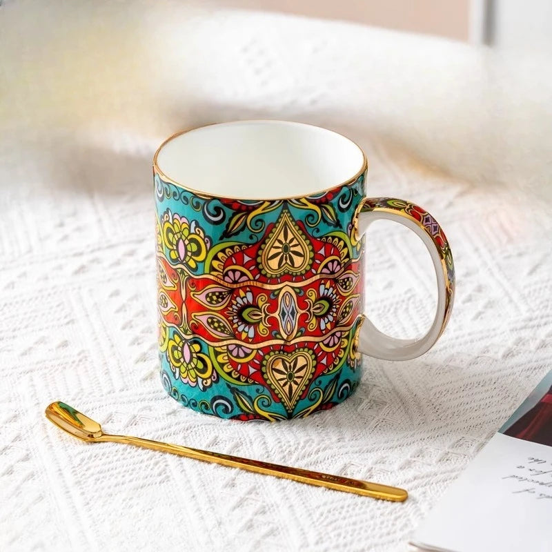 Bohemian Keramik Kaffeeset - Klassischer Stil mit Löffel