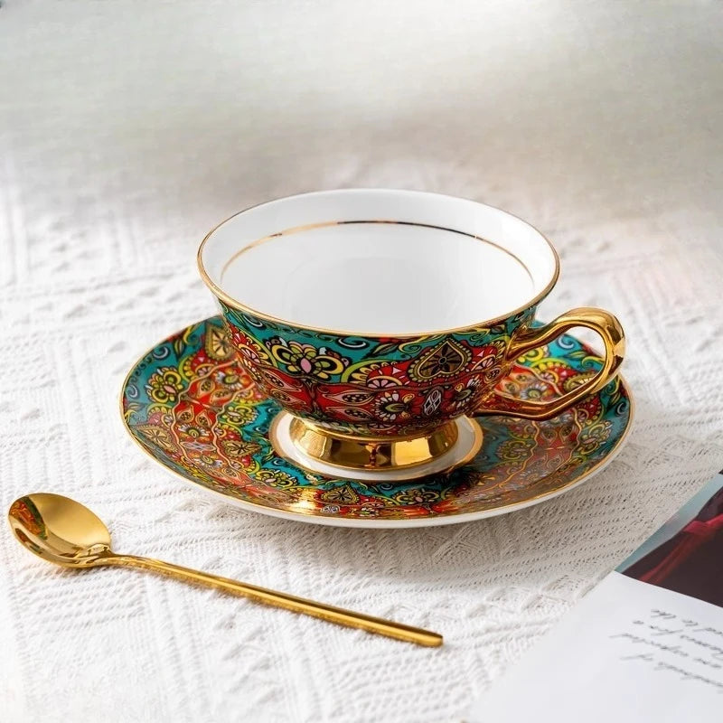 Bohemian Keramik Kaffeeset - Klassischer Stil mit Löffel