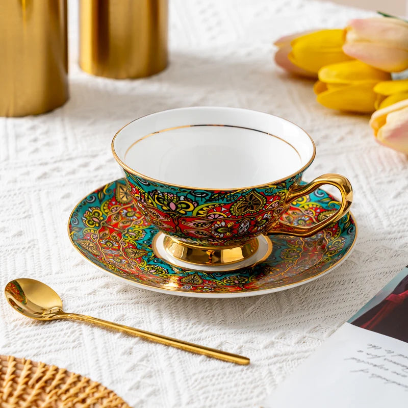 Bohemian Keramik Kaffeeset - Klassischer Stil mit Löffel