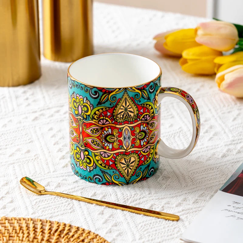 Bohemian Keramik Kaffeeset - Klassischer Stil mit Löffel