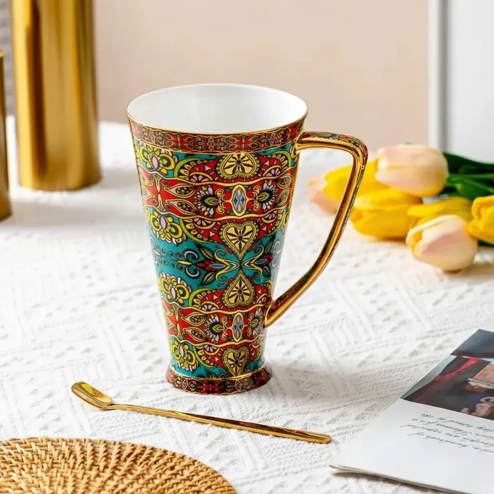 Bohemian Keramik Kaffeeset - Klassischer Stil mit Löffel