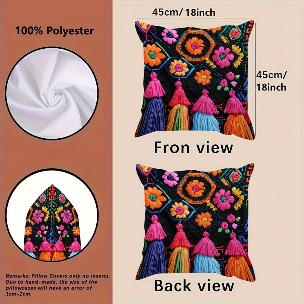 Boho Osterkissenbezüge – Leinen mit Quasten – 4er-Set