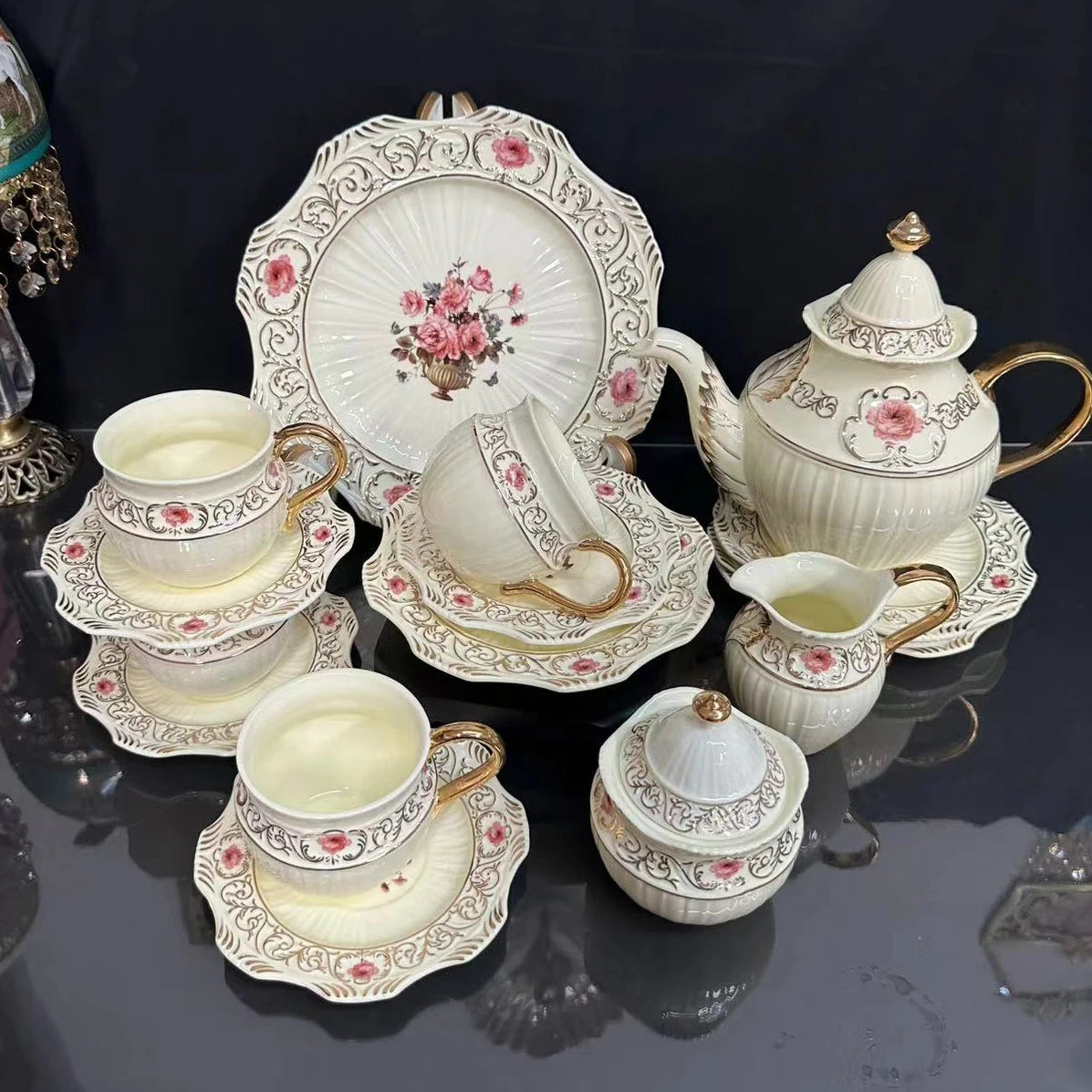 Bone China Kaffee-Set – Europäisch Handbemalt 1.0L