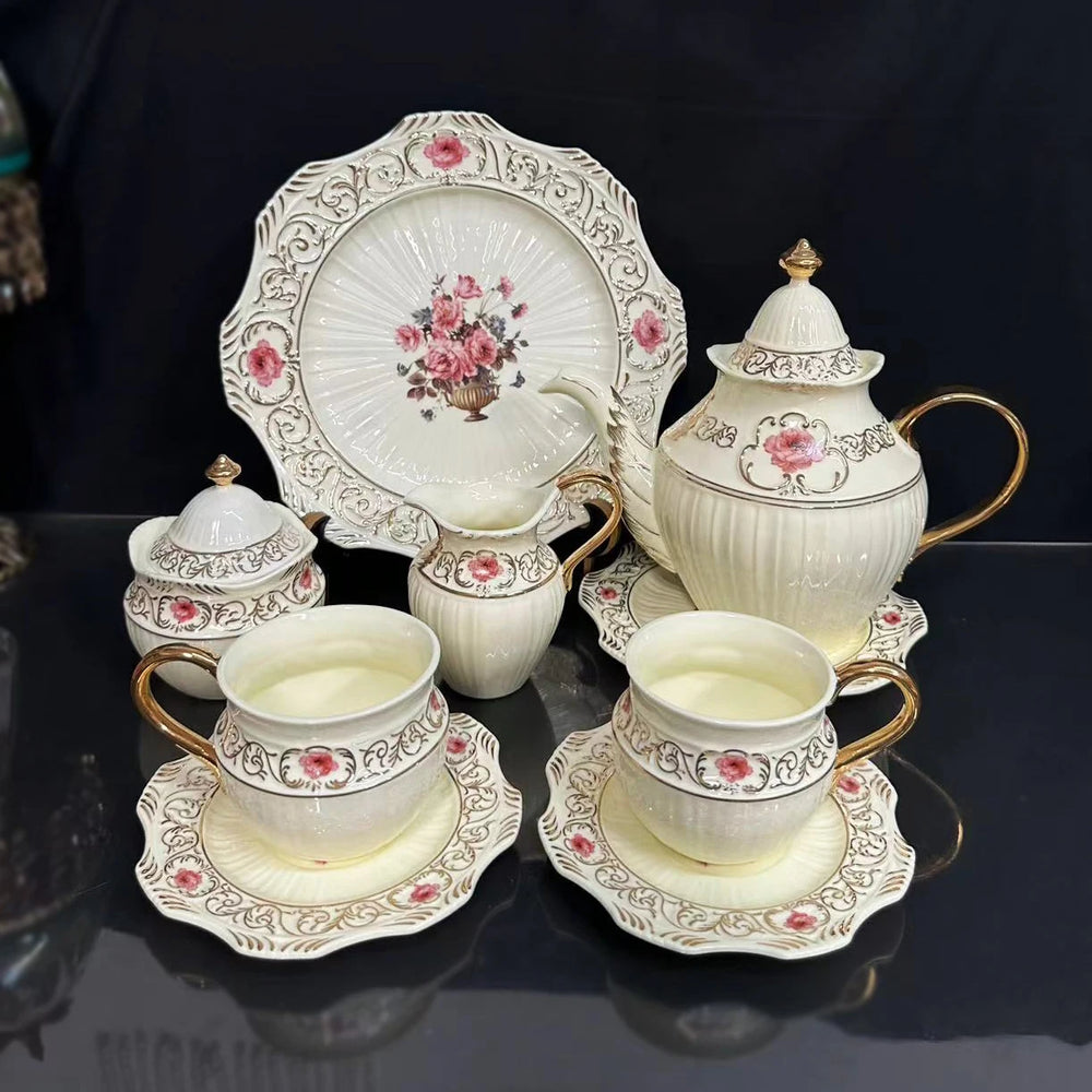 Bone China Kaffee-Set – Europäisch Handbemalt 1.0L