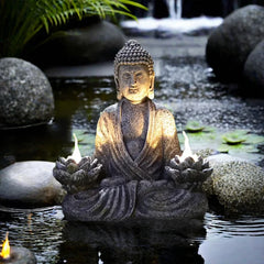 Buddha Laterne – Lotus aus Harz – Für Garten & Haus