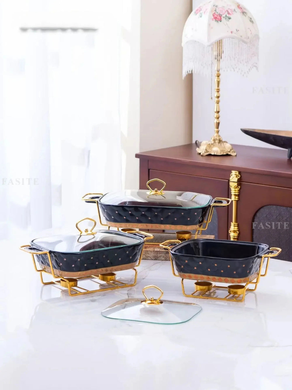 Buffet-Heizer – Goldbeschichtetes Design – Rechteckig