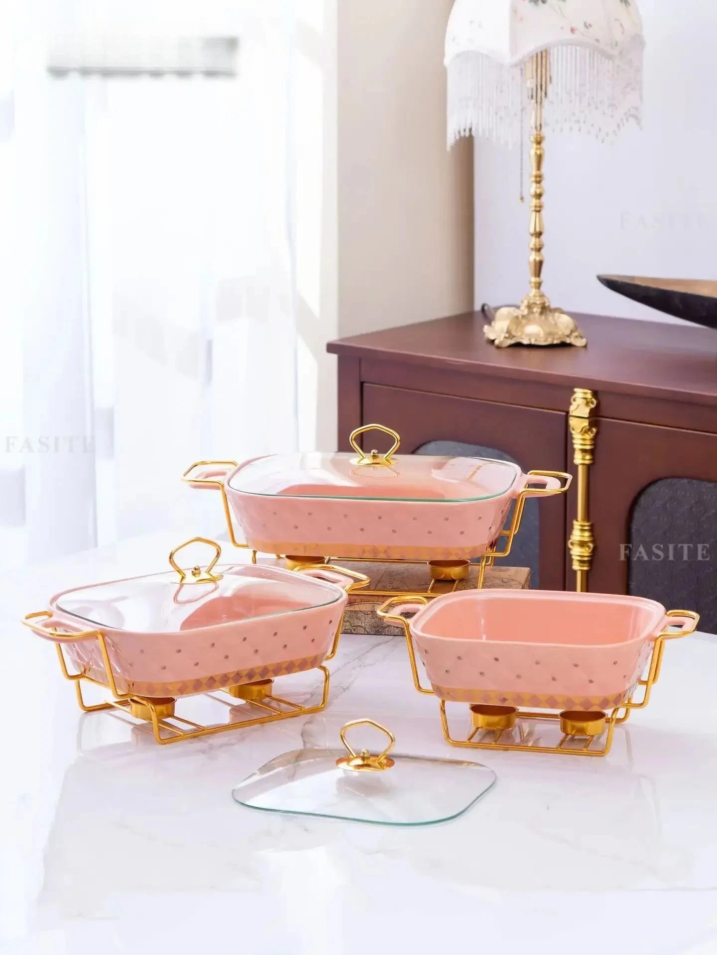 Buffet-Heizer – Goldbeschichtetes Design – Rechteckig