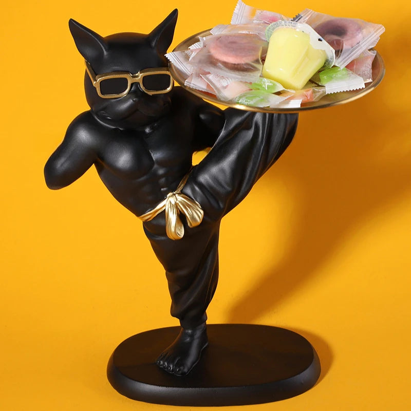 Bulldoggen Skulptur – Moderner Harz Aufbewahrungstablett