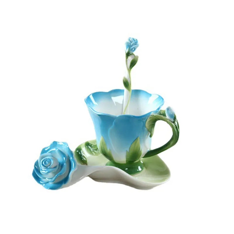 Bunte Keramiktasse – Emaille-Blume Camellia – 101-200ml