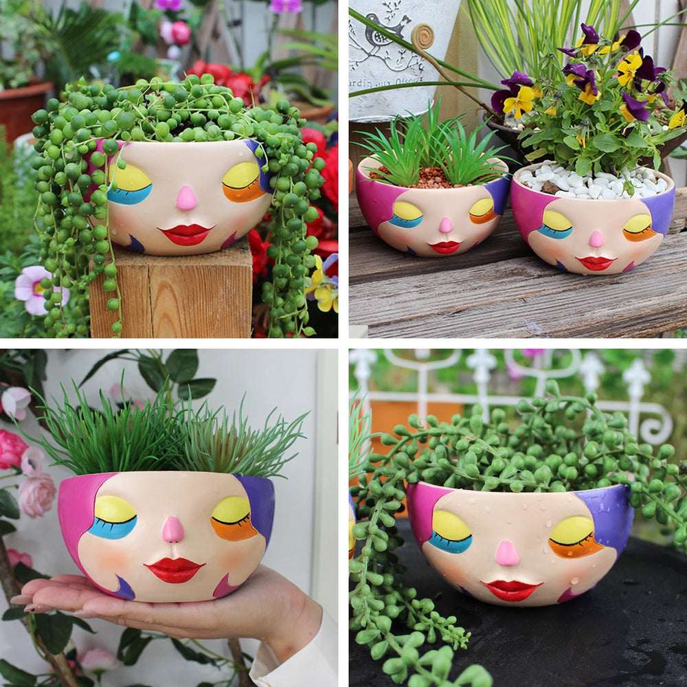 Bunter Harz Blumentopf – Modernes Gesicht Design Desktop