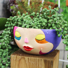 Bunter Harz Blumentopf – Modernes Gesicht Design Desktop