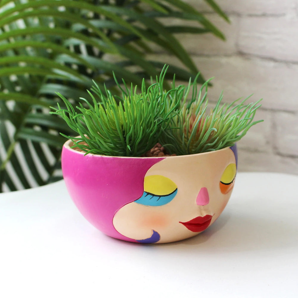 Bunter Harz Blumentopf – Modernes Gesicht Design Desktop