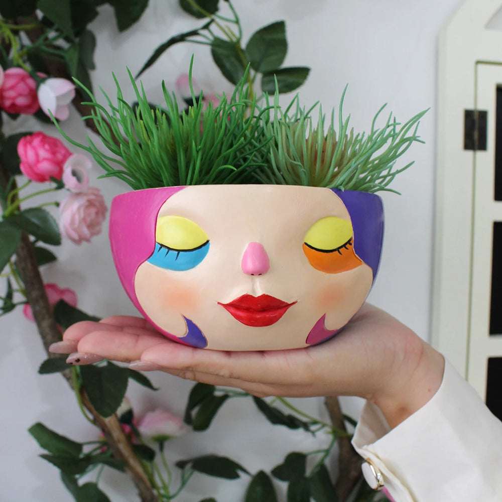 Bunter Harz Blumentopf – Modernes Gesicht Design Desktop