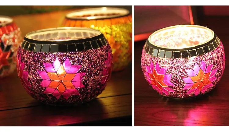 Buntes Schneeflocken Windlicht – Modernes Teelicht 8.5x6.5x5.5cm