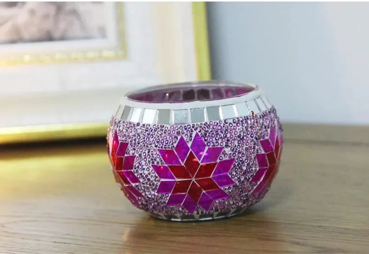 Buntes Schneeflocken Windlicht – Modernes Teelicht 8.5x6.5x5.5cm