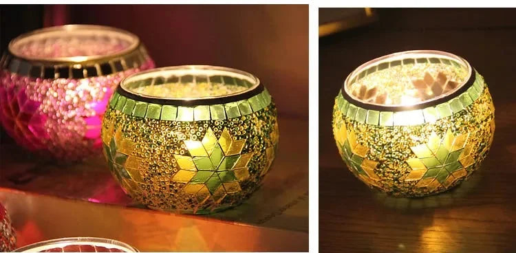 Buntes Schneeflocken Windlicht – Modernes Teelicht 8.5x6.5x5.5cm