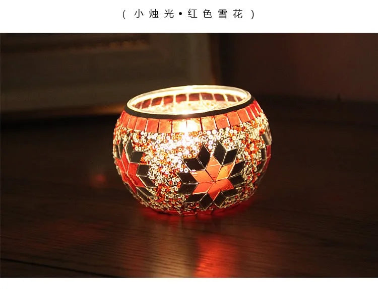 Buntes Schneeflocken Windlicht – Modernes Teelicht 8.5x6.5x5.5cm