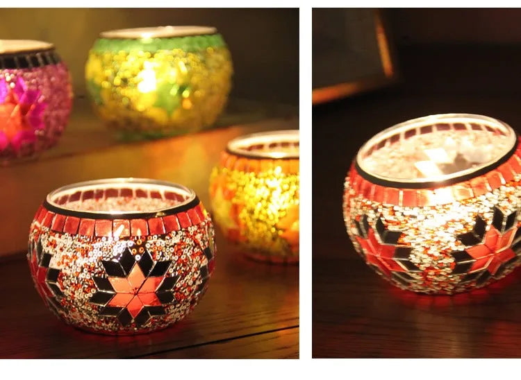 Buntes Schneeflocken Windlicht – Modernes Teelicht 8.5x6.5x5.5cm