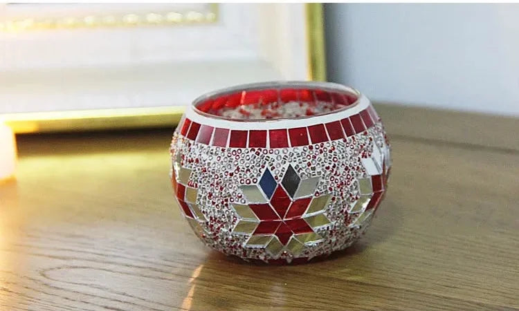 Buntes Schneeflocken Windlicht – Modernes Teelicht 8.5x6.5x5.5cm