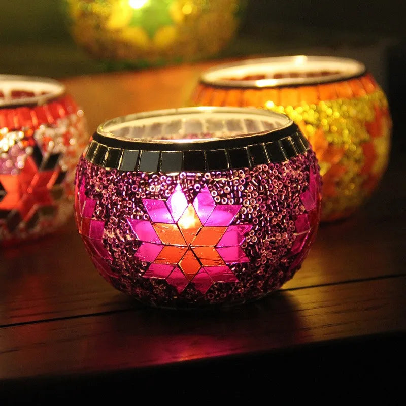 Buntes Schneeflocken Windlicht – Modernes Teelicht 8.5x6.5x5.5cm