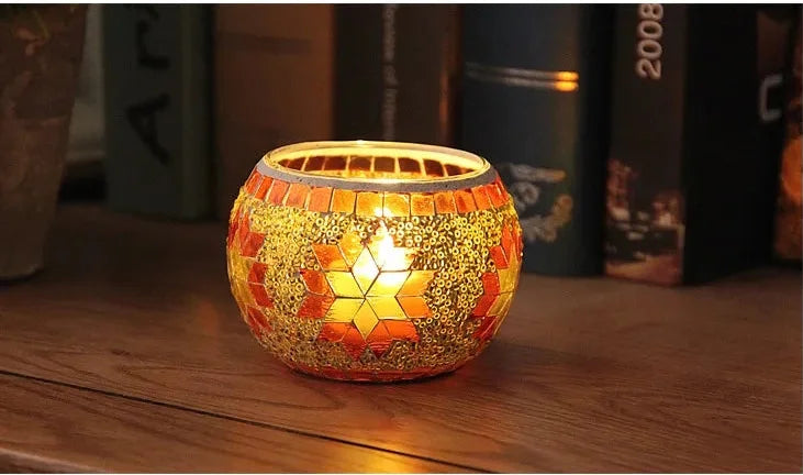 Buntes Schneeflocken Windlicht – Modernes Teelicht 8.5x6.5x5.5cm