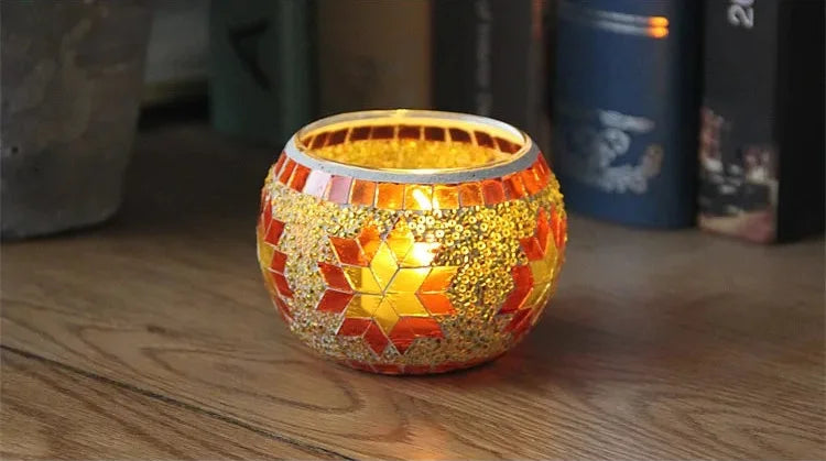 Buntes Schneeflocken Windlicht – Modernes Teelicht 8.5x6.5x5.5cm