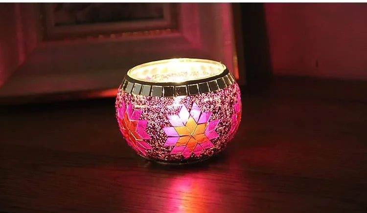 Buntes Schneeflocken Windlicht – Modernes Teelicht 8.5x6.5x5.5cm