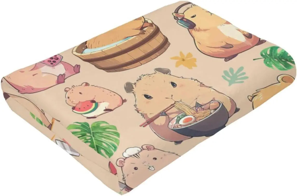 Capybara Decke aus Polyester mit Cartoon-Muster, Farbe: Capybara, Grösse: 150x220cm